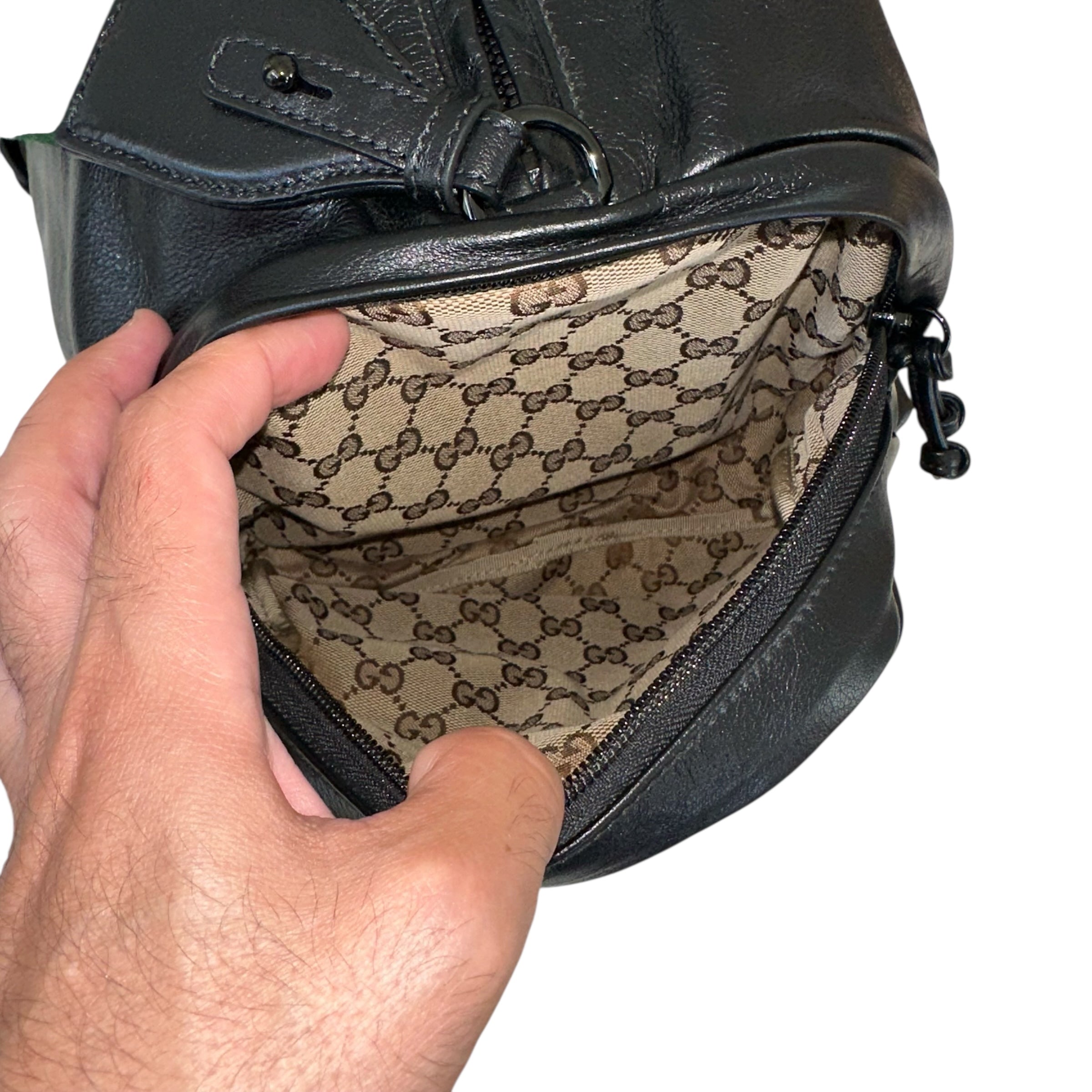 Gucci borsa da viaggio in pelle con doppia G