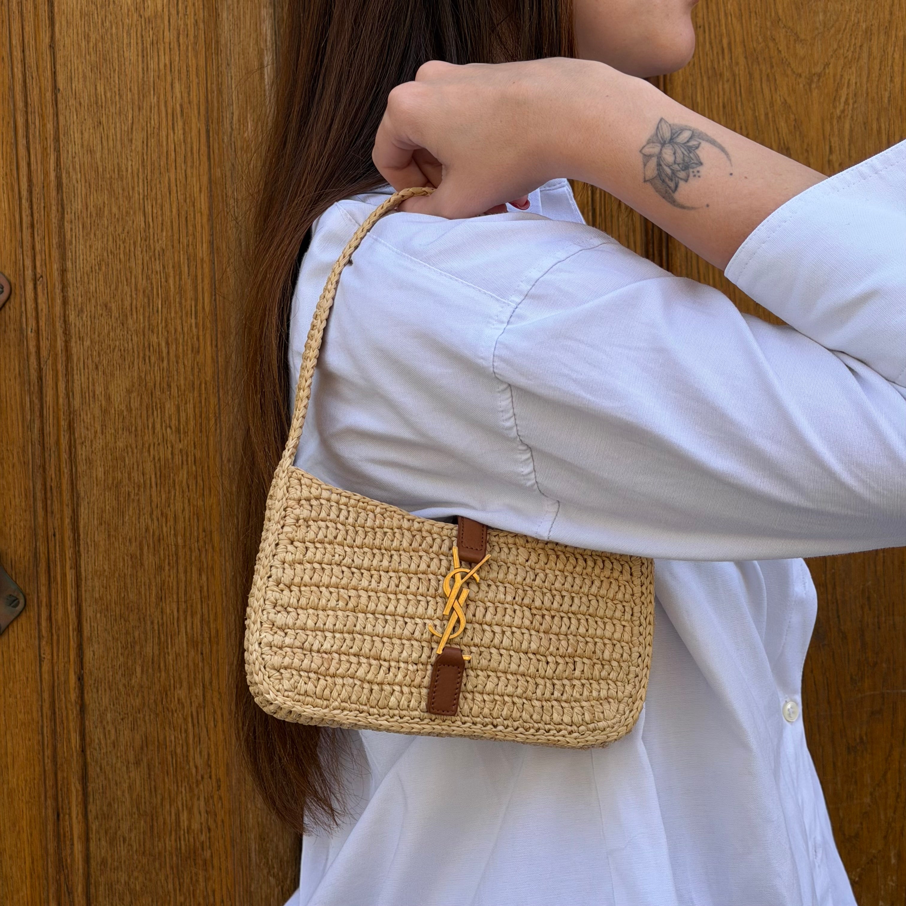 Saint Laurent borsa Le 5 à 7 mini in rafia