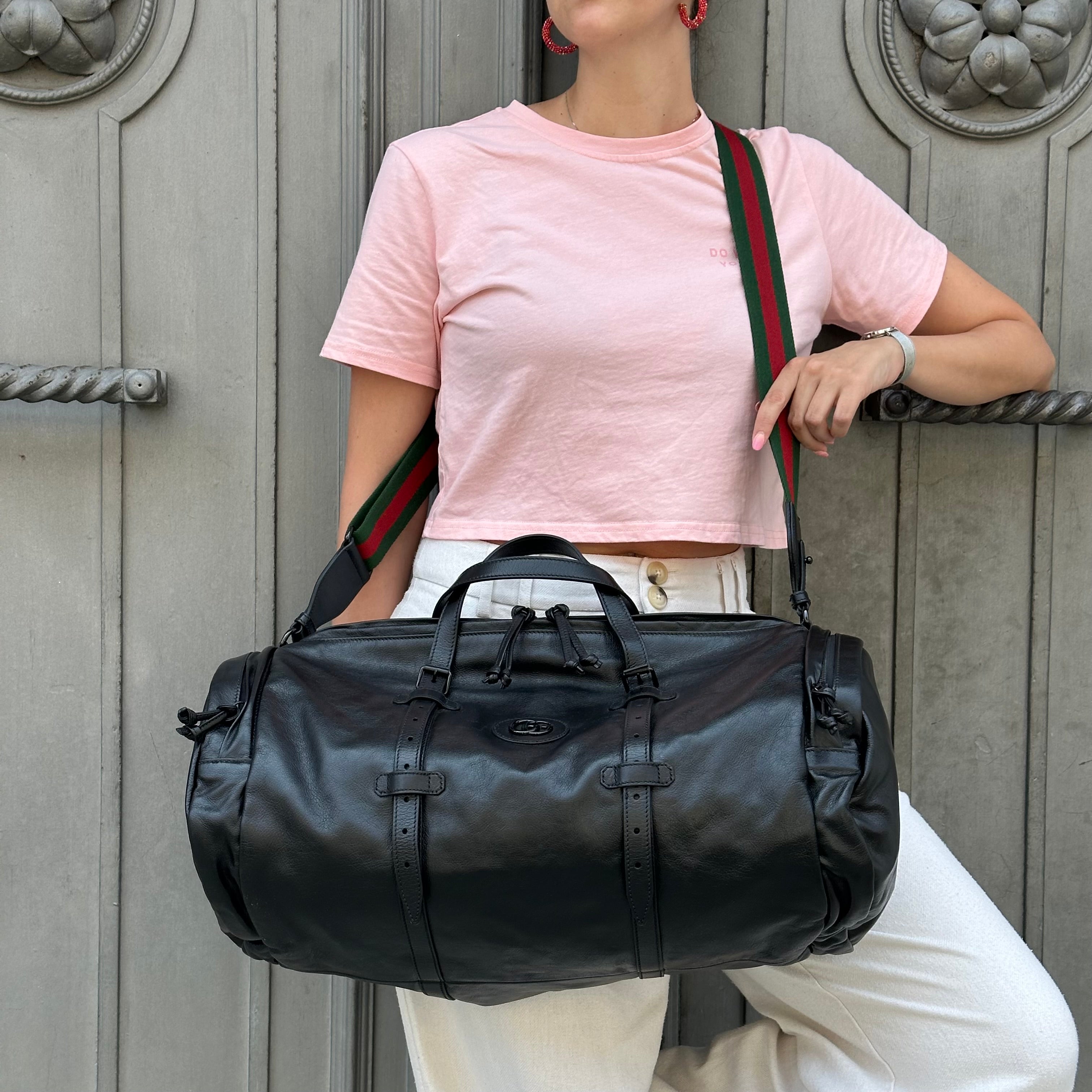 Gucci borsa da viaggio in pelle con doppia G