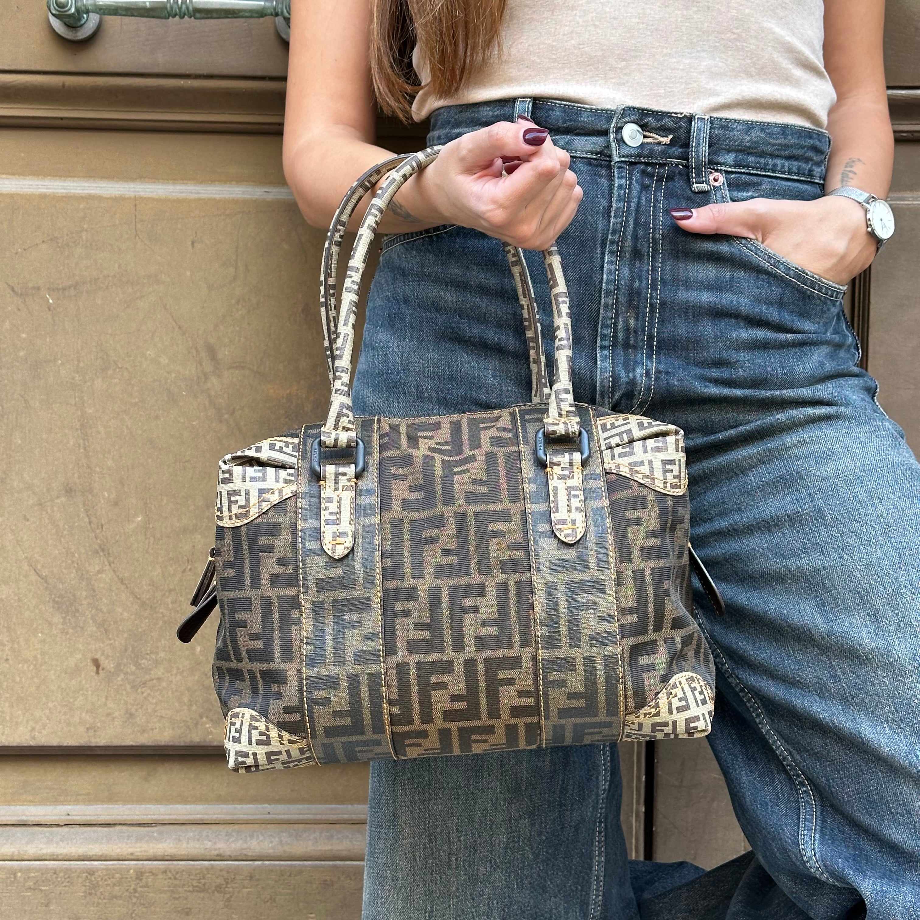 Fendi borsa a spalla in tela zucca