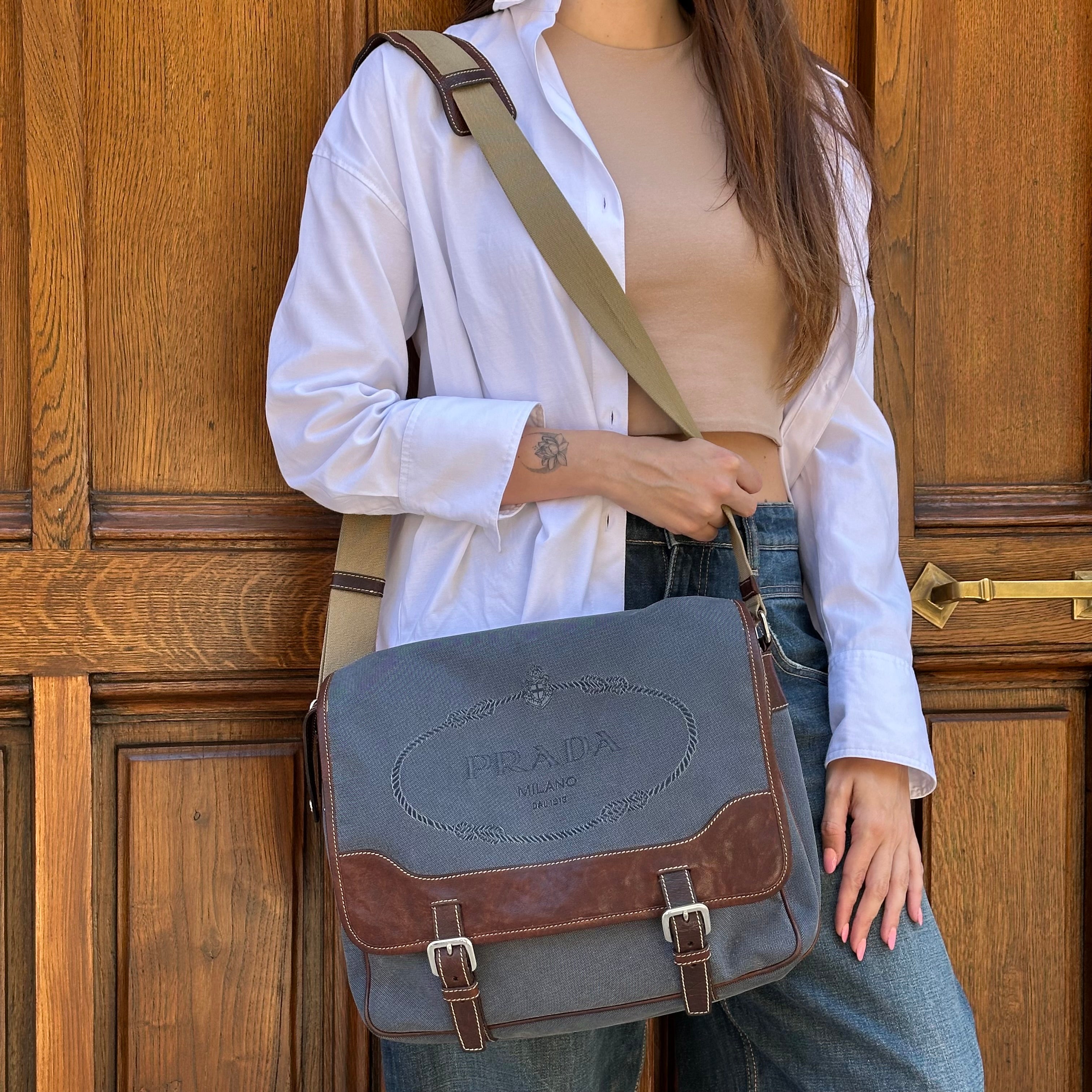 Prada Borsa Messenger in tela Jaquard