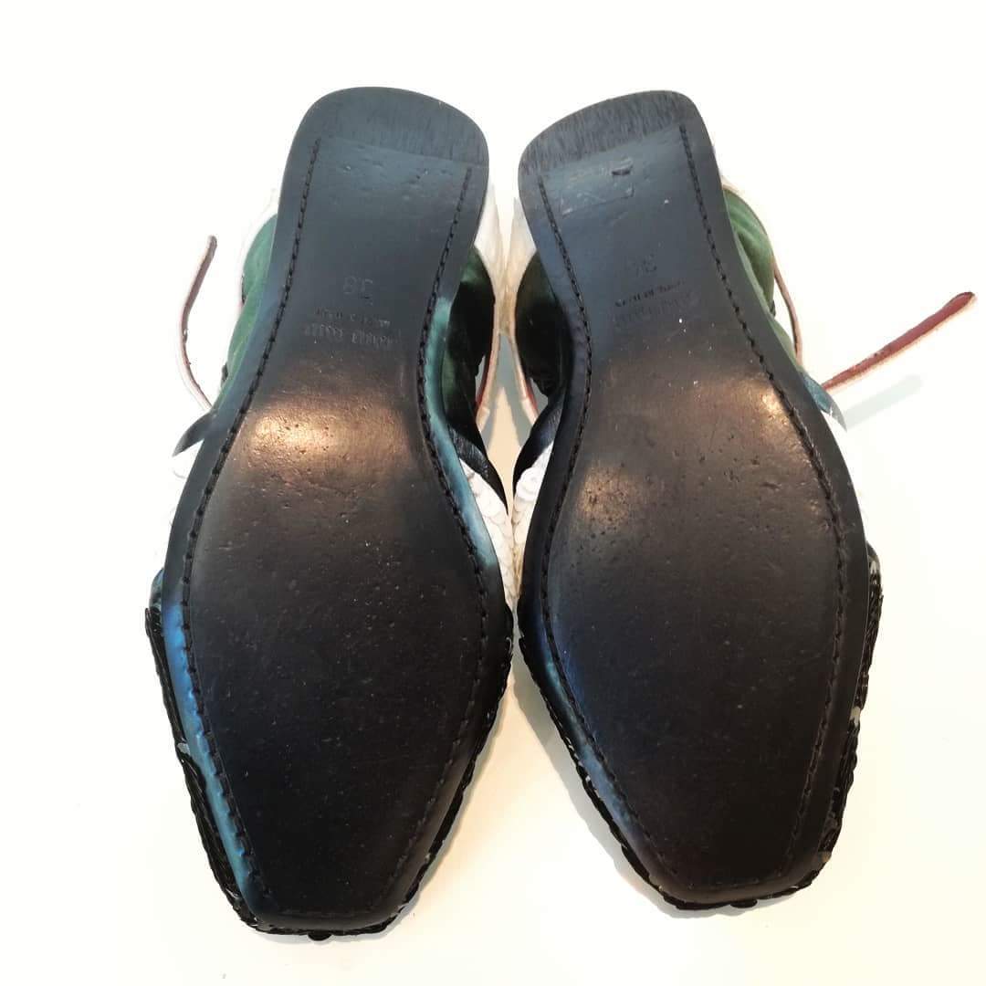 Ballerine Miu Miu in pelle, raso e paillettes tg. 38.