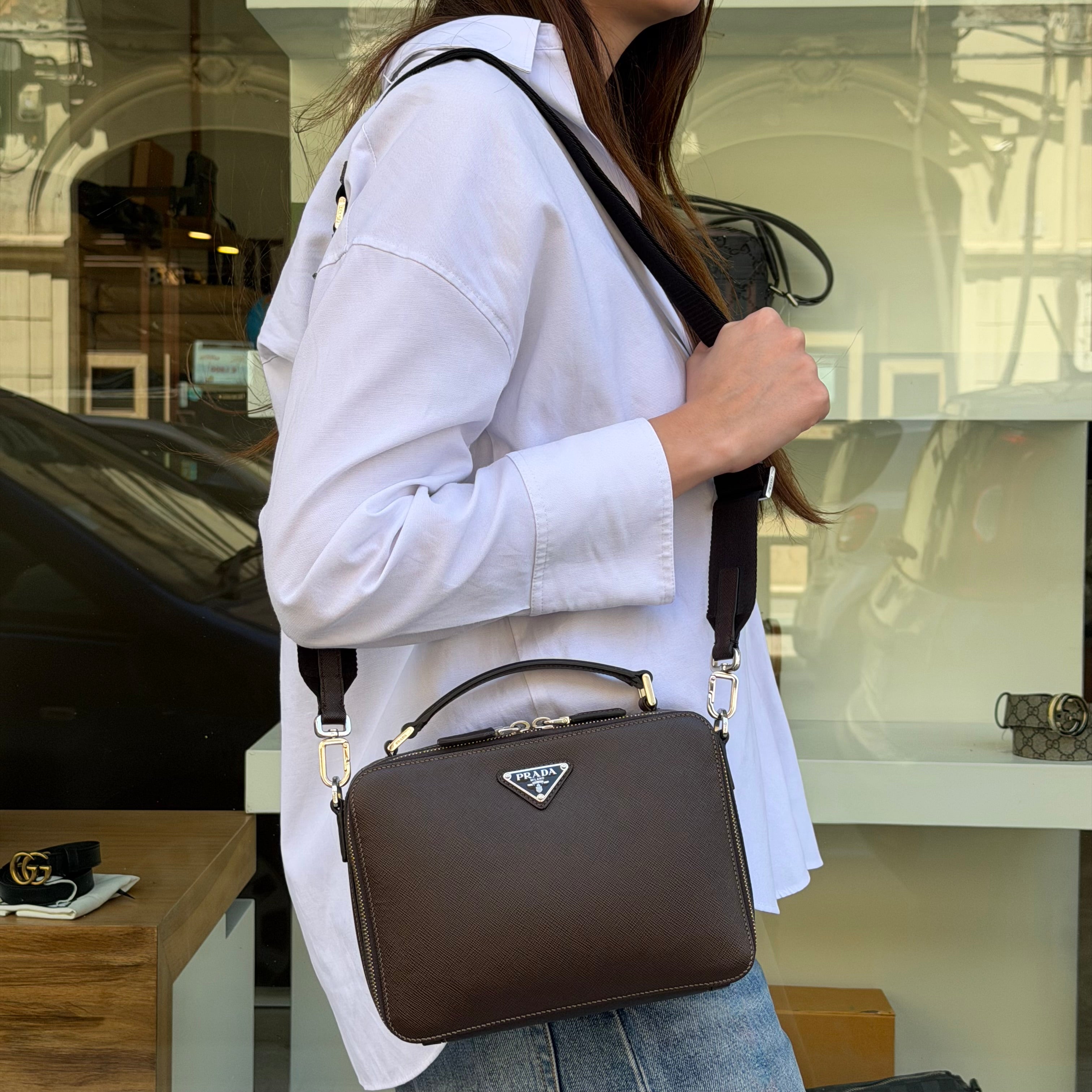 Prada borsa Brique media in pelle Saffiano