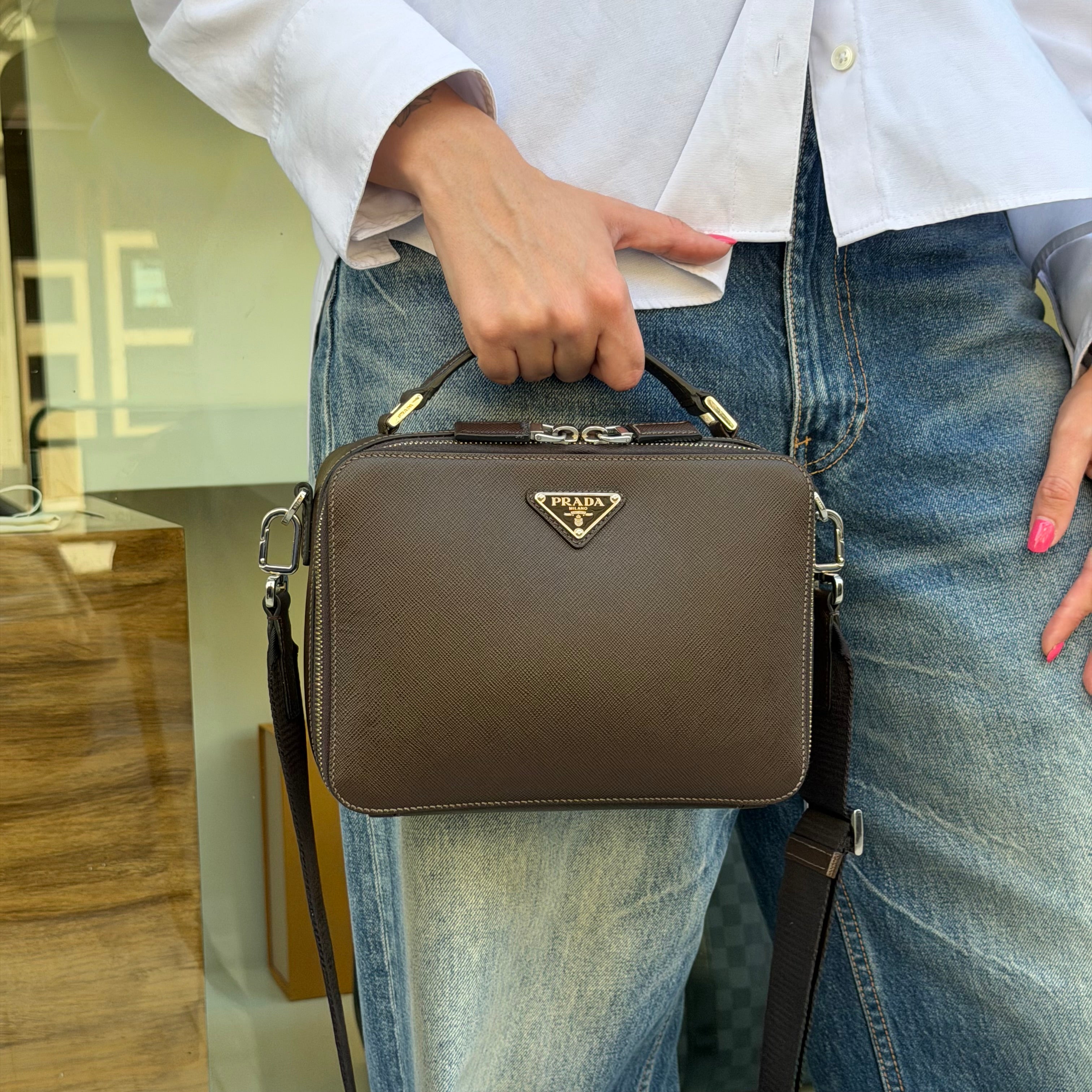 Prada borsa Brique media in pelle Saffiano