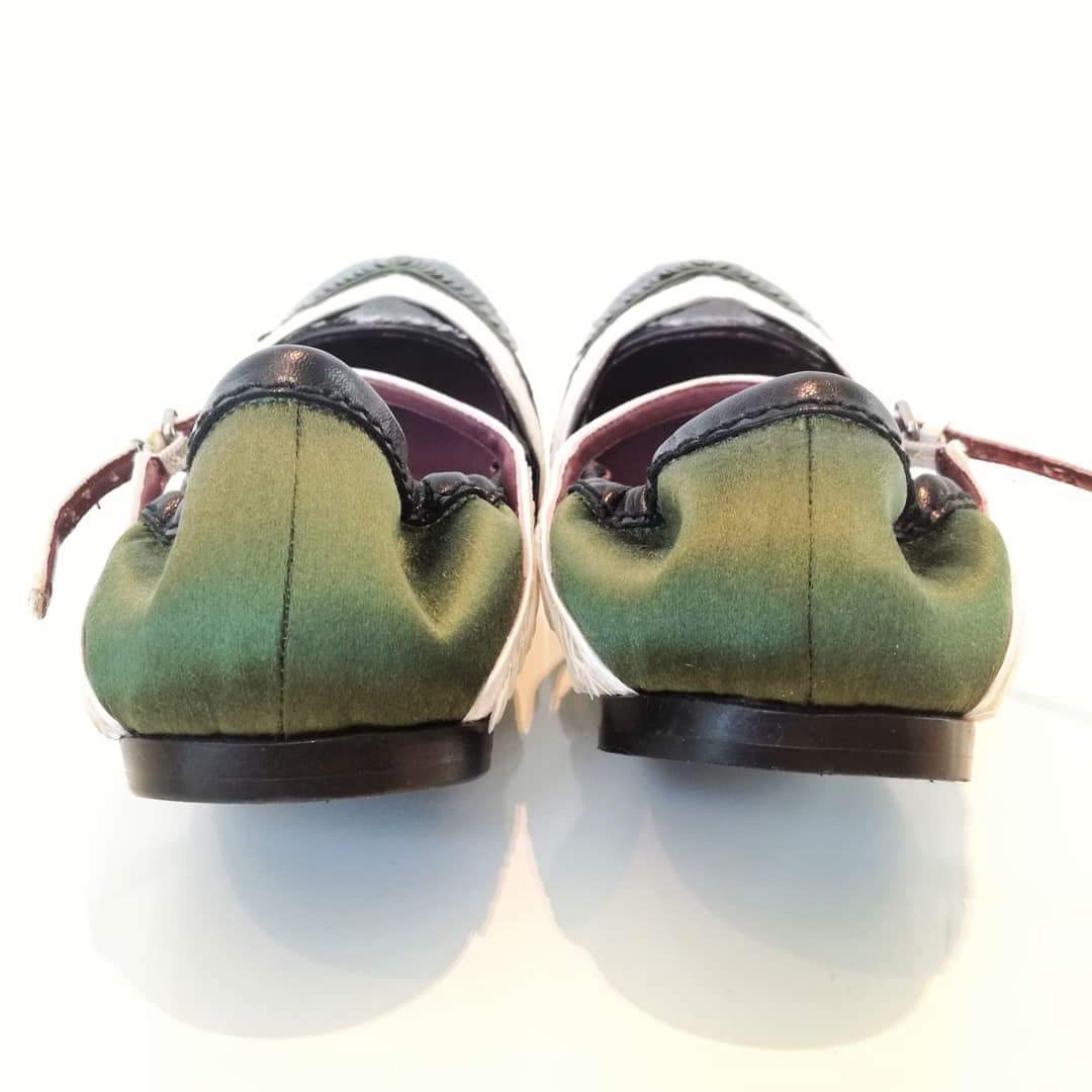 Ballerine Miu Miu in pelle, raso e paillettes tg. 38.
