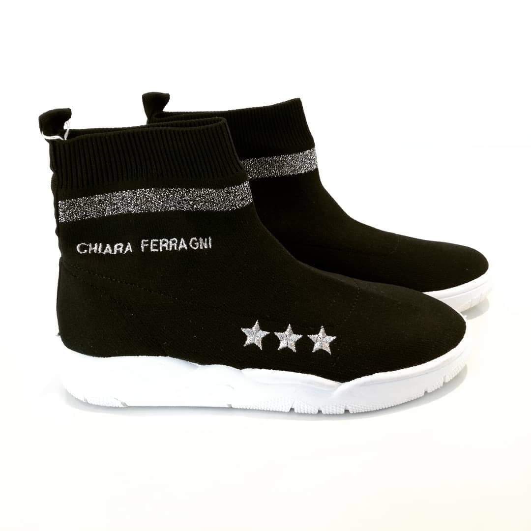 Sneakers a calza Chiara Ferragni in maglia stretch Nera.