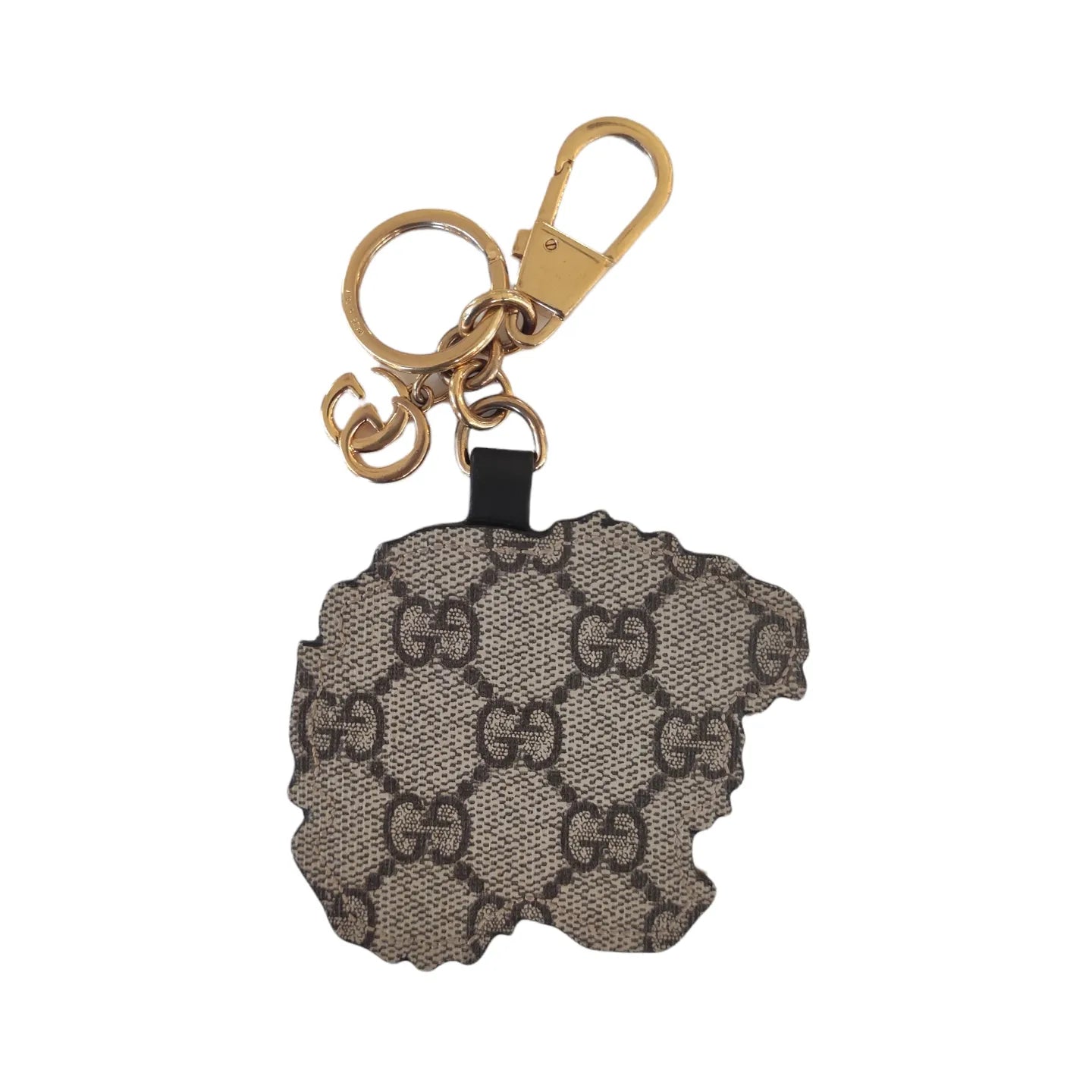 Charm o portachiavi Gucci Tiger in metallo, tela GG supreme e finiture in pelle nera