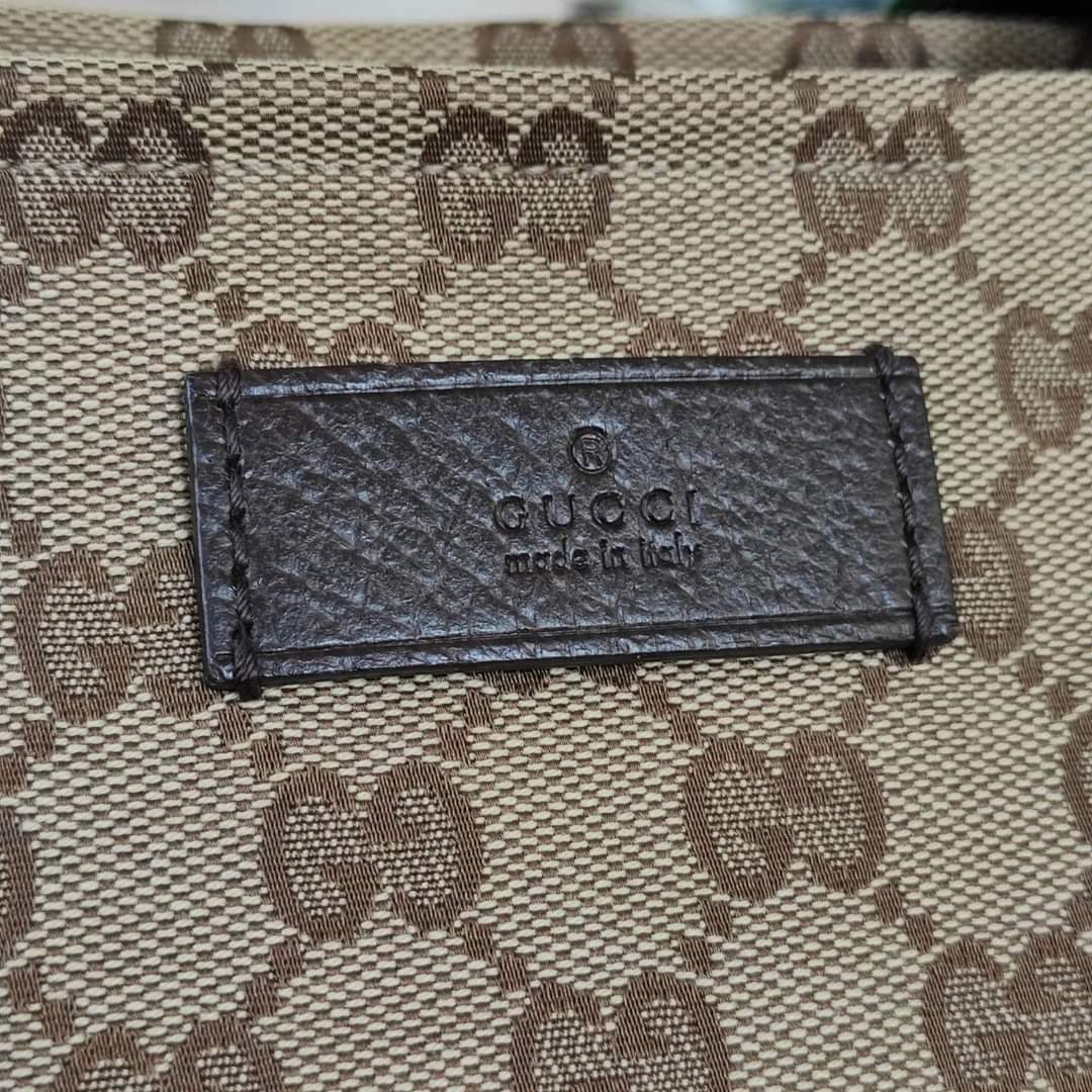 Shopper Gucci in tessuto GG manici web e finiture in pelle marrone Stile 155524 Easy Luxury Borse usate di Lusso