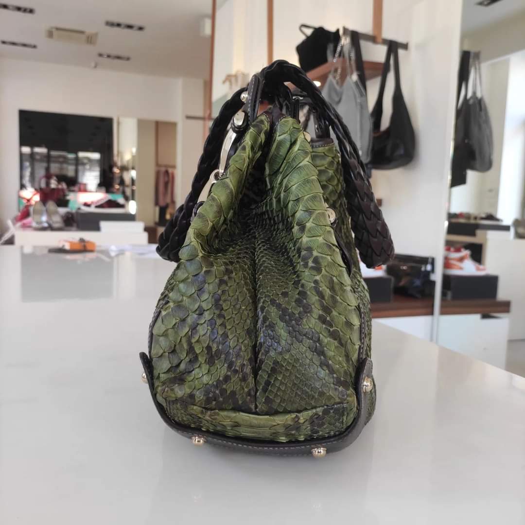 Borsa Gucci Pelham in pitone e finiture in pelle marrone Stile 137621 Easy Luxury Borse usate di Lusso
