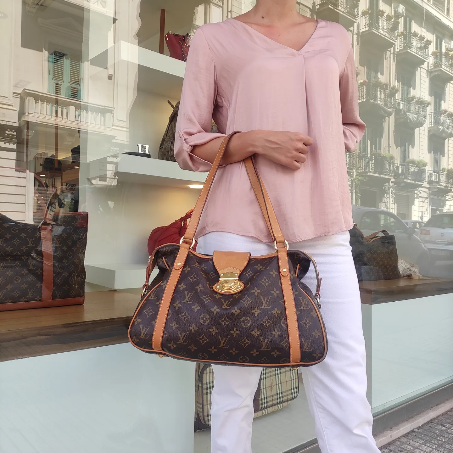 borsa da viaggio louis vuitton cruiser in tela monogram e pelle naturale