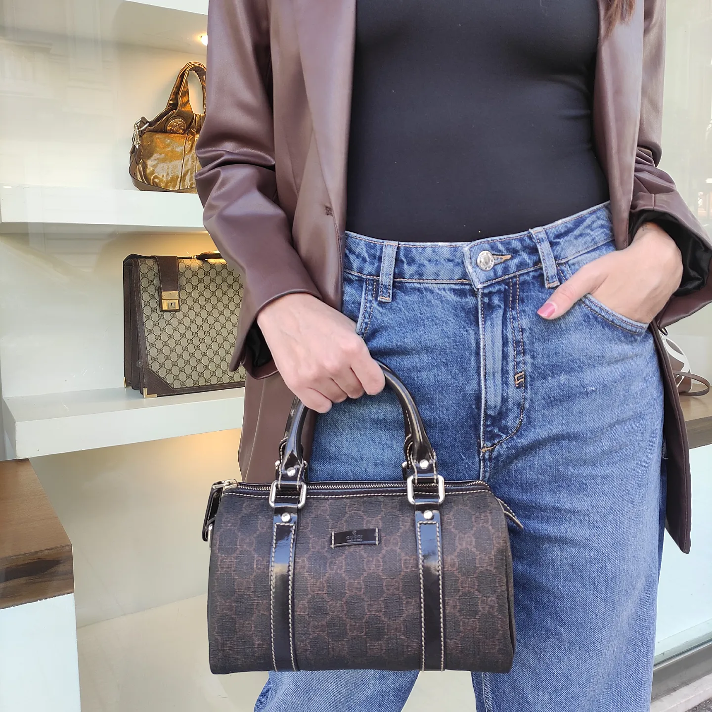Borsa Gucci Boston Joy small in tela GG supreme e finiture in pelle Stile 193604 Easy Luxury Borse usate di Lusso