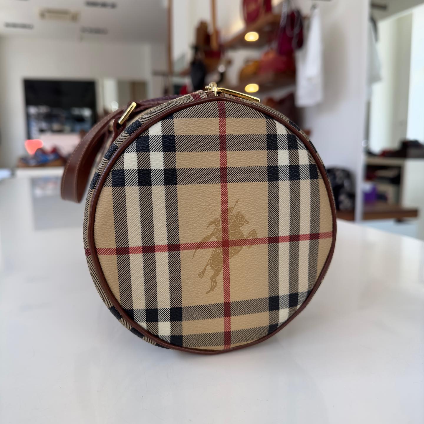 Pochette Burberry in tela plastificata (check vintage) e finiture