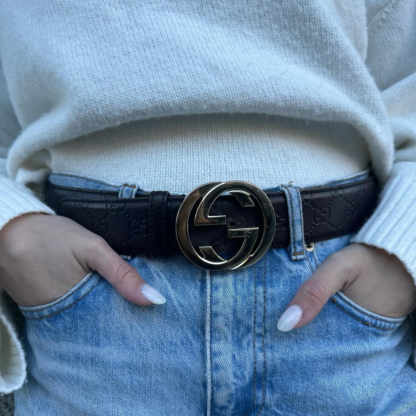 Cintura Gucci Interlocking in pelle Guccissima Stile 114876 Easy Luxury Borse usate di Lusso